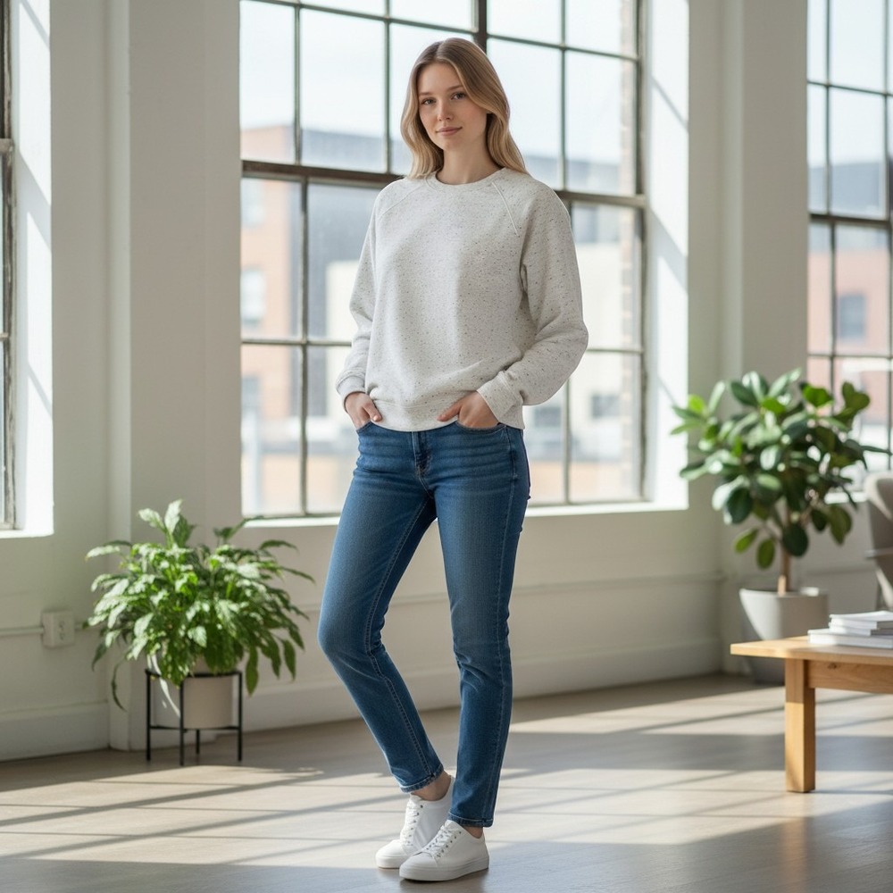 Mono B Sweatshirt Women Small Oatmeal Excellent Speckled Raglan KT-A0653